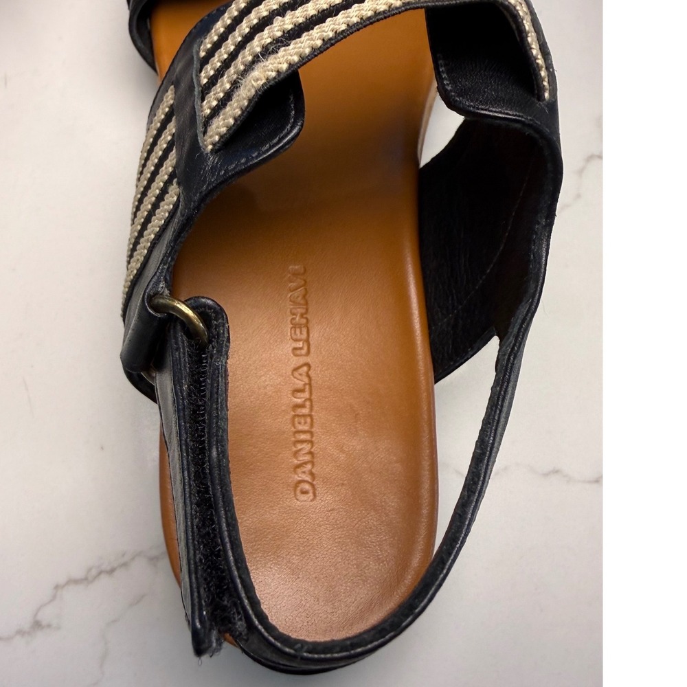 Daniella Lehavi Striped Platform Sandals Black Beige Leather Slingback Size 40 - Picture 7 of 7